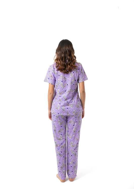 Rabbit Print Button-Up Pajama Set