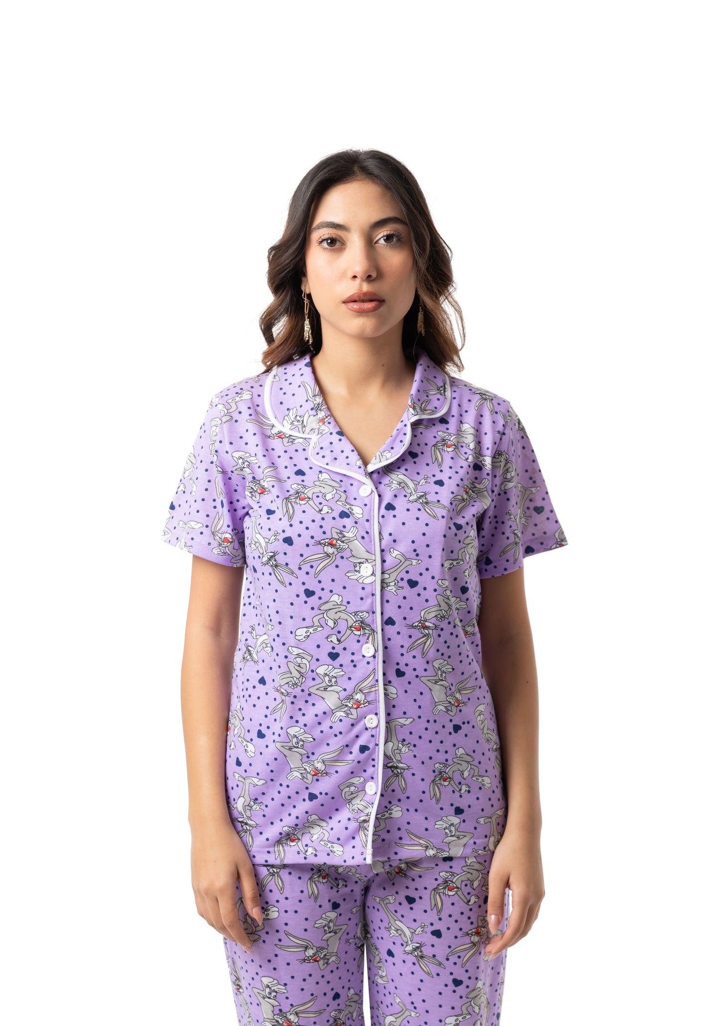 Rabbit Print Button-Up Pajama Set